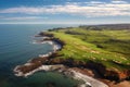 sky view of a coastal golf course with ocean backdrop Royalty Free Stock Photo