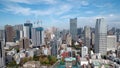 Sky view of downtown Tokyo taken from the Sky view tower. The metropolis of Tokyo expands to the horizon with the skyscrapers and