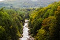A sky view photo of the Quechee Gorge, Quechee Vermont, USA