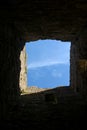 Sky View Through Window in Ancient Castle Wall Royalty Free Stock Photo