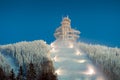 Sky Walk, Kralicky Sneznik, Dolni Morava, Czech Republic. The trail in the sky, wooden tower in ski resort in sunny winter weather