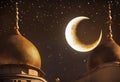 sky Waxing Ramadan background top golden temple night Mosque space Islam stars Eid The crescent Copy dome symbol moon