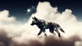 AI-Generated Skyborne Wolf Crafted from Binary Digits Among Cumulus Clouds