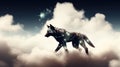 AI-Generated Skyborne Wolf Crafted from Binary Digits Among Cumulus Clouds Royalty Free Stock Photo