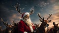 Skybound Magic: Panoramic Santa Claus Soaring with Reindeer Royalty Free Stock Photo