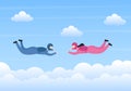 Skydive is a Type Sport of Outdoor Activity Recreation Using Parachute and High Jump in Sky Air. Cute Cartoon Background Vector