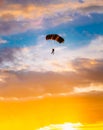 Skydiver On Colorful Parachute In Sunny Sunset Sunrise Sky Royalty Free Stock Photo