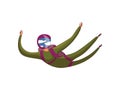 Skydiver fly in green suit and purple helmet. Vector illustration on white background.