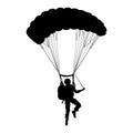 Skydiver flying with parachute silhouette