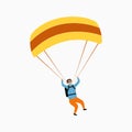 Skydiver flying with parachute. Skydiving, parachuting and extreme sport, active leisure concept. Vector. Royalty Free Stock Photo
