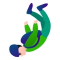 Skydiver in green clothes icon, cartoon style
