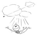 Skydiver Jumping with parachute and Flying Through Air, Vector Cartoon Stick Figure Illustration Royalty Free Stock Photo