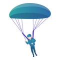 Skydiver with round parachute icon, cartoon style Royalty Free Stock Photo