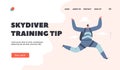 Skydiver Training Tips Landing Page Template. Skydiving, Parachuting Sport, Extreme Recreation. Character Making Jump