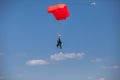 Skydivers parachutist on blue sky on sunset