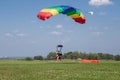 Skydivers parachutist on blue sky on sunset Royalty Free Stock Photo