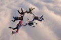 Skydiving. A team jump in the sky. Royalty Free Stock Photo