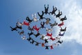 Skydiving big group of people formation