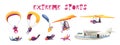 Skydiving extreme sport elements flat icons collection with parachute jump free fall airplane glider isolated illustration Royalty Free Stock Photo