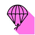 Skydiving flat line icon. Vector thin sign of parachute jumper, sky diving logo