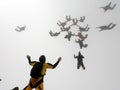 Skydiving formation inside the clouds. Royalty Free Stock Photo