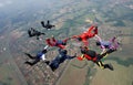 Skydiving group of people formation