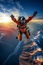 Skydiving in the mountains. People in free fall. Extreme sport. Generative AI