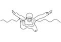 Skydiving one line drawing. Vector single continuous hand drawn of person jumping and flying from airplane. Adrenaline and extreme Royalty Free Stock Photo