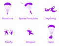 Skydiving and parachute sport vector flat icons