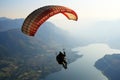 Skydiving. Parachutist in blue sky in free flight