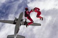 Skydiving photo. Extreme sport concept. Flying in a free fall. Royalty Free Stock Photo