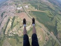 Skydiving point of view of my shoes untied