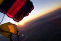 Skydiving point of view at the sunset. The focus of the photo is on the horizon