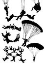 Skydiving silhouettes Royalty Free Stock Photo