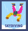 Skydiving sport of jumping from an aircraft banner, flat vector illustration.