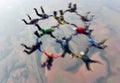 Skydiving team group formation illustration blurred effect Royalty Free Stock Photo