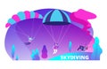 Skydiving vector background with cartoon jumpers colored