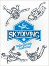 Skydiving. Vector Set - Emblem And Skydivers.