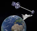 A skyhook is A heavy orbiting station is connected to a cable which extends down towards the upper earth atmosphere