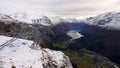 Skylift Panorama of Loen from Mount Hoven in Loen in Vestland in Norway Royalty Free Stock Photo