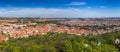 Skyline aerial view of Prague old town, Charles bridge, Prague Castle and St Vitus Cathedral and red roofs. Prague, Czech republic Royalty Free Stock Photo