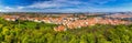 Skyline aerial view of Prague old town, Charles bridge, Prague Castle and St Vitus Cathedral and red roofs. Prague, Czech republic Royalty Free Stock Photo