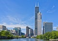 Skyline Along the Chicago River, Illinois Royalty Free Stock Photo