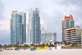 Skyline of apartment buildings at South Beach, Miami Beach Royalty Free Stock Photo