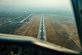 Skyline Approach: Airport Runway Below. Royalty Free Stock Photo