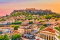 Skyline of Athens with Monastiraki square and Acropolis hill during sunset. Athens, Greece Royalty Free Stock Photo