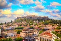 Skyline of Athens with Monastiraki square and Acropolis hill during sunset. Athens, Greece Royalty Free Stock Photo