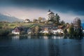 Skyline of Buchs with Werdenberg Castle and Werdenberg Lake - Buchs, Switzerland Royalty Free Stock Photo