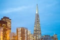 Skyline of buildings at Financial District in San Francisco at night, California