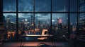 Skyline Buildings from High Rise Window. Beautiful Expensive Real Estate. Empty room Interior Skyscrapers View Cityscape Royalty Free Stock Photo